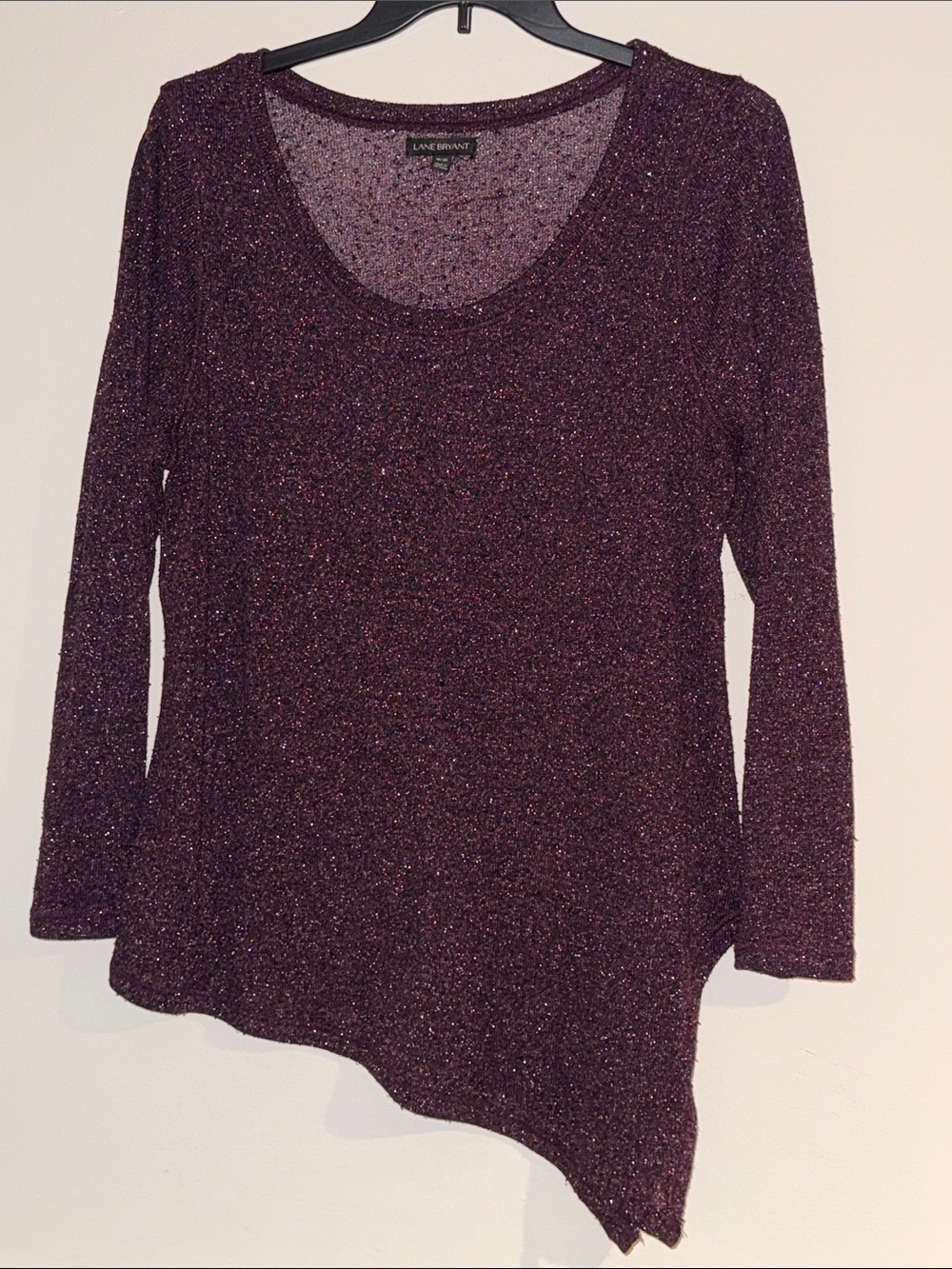Lane Bryant Plum Metallic Asymmetric Long Sleeve Top
